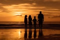 Family Silhouette On The Beach At Golden Hour - Generative AI Royalty Free Stock Photo