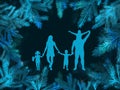 Family silhouette. Christmas from snowy dots. Christmas holidays. MyRealHoliday. hand drawing. Not AI, Vector