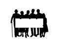 Family silhouette parents kids and grandparents holding banner placard