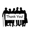 Family silhouette parents kids and grandparents holding banner placard with word Thank You. Royalty Free Stock Photo