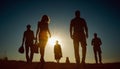 Family Silhouette at Sunset Royalty Free Stock Photo