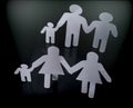 Family silhouettes with children isolated on black background