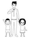 Family single father with afro boy and girl in black and white