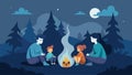 A family sits around a campfire the fog surrounding them heightening their fear as they listen to ghost stories and