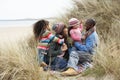 Family Sitting In Dunes Enjoying Picnic On Winter Royalty Free Stock Photo