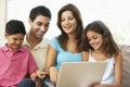 Family Sitting On Sofa At Home With Laptop Royalty Free Stock Photo