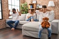 Family sitting on sofa and kid sad for partents argue at home Royalty Free Stock Photo
