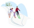 Family skiing flat vector illustration Royalty Free Stock Photo