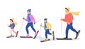 Family skiing semi flat color vector characters Royalty Free Stock Photo