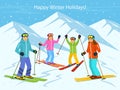 Family skiing vector illustration