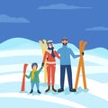 Family Skiing, Winter Seasonal Fun of Parents Kid