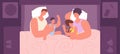 Family sleep. Parents sleeping with children in bed, night parenthood portrait. Relaxing together, caring kids. Mother Royalty Free Stock Photo