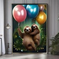 A family of sloths releasing a bundle of balloons at the stroke of midnight in the rainforest3