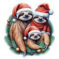 family of sloths in santa hat graphic for christmas