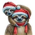 family of sloths in santa hat graphic for christmas