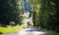 Family with small children cycling outdoors in summer nature. Royalty Free Stock Photo