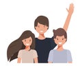 Family smiling and waving avatar character