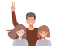 Family smiling and waving avatar character