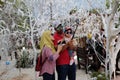 Family in snow garden