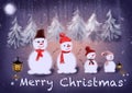 Christmas forest with snowmens Royalty Free Stock Photo