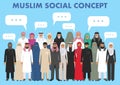 Family and social concept. Arab person generations at different ages. Group adults and senior muslim people standing