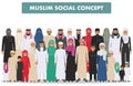 Family and social concept. Arab person generations at different ages. Group young and adults muslim people standing