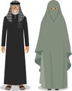 Family and social concept. Muslim arab old man and woman standing together in traditional islamic clothes in flat style on white Royalty Free Stock Photo