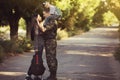 Family and soldier in a military uniform