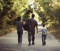 Family and soldier in a military uniform