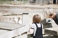 Family spending time in animal farm Royalty Free Stock Photo