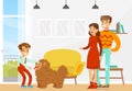 Family Spending Time at Home, Cute Happy Boy Playing with his Pet Dog Cartoon Vector Illustration