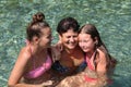 Family spending time together in a crystalclear water of river