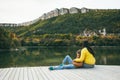 Family spending time together by the lake Royalty Free Stock Photo