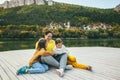 Family spending time together by the lake Royalty Free Stock Photo