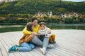 Family spending time together by the lake Royalty Free Stock Photo