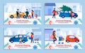 Family Spending Winter Holidays Flat Banner Set