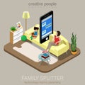 Family splitter social parenting internet flat vector isometric