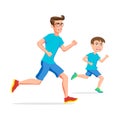 Family sport father and son running or jogging parent and child vector isolated character outdoor activity schoolboy and dad