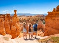 Family enjoying beautiful red mountain landscape.