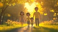 Family Stroll 3D Illustration Royalty Free Stock Photo