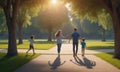 Family Stroll in Sunlit Park Royalty Free Stock Photo