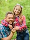 Family summer farm. spring village country. ecology. Happy family day. little girl and happy man dad. earth day Royalty Free Stock Photo