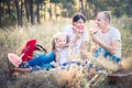 Family on a summer picnic. Watermelon and fruits