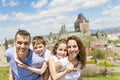 Family in summer season in front of Chateau frontenac Quebec Royalty Free Stock Photo