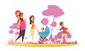 Family Summer Stroll Cartoon Illustration