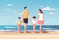 Family on summer vacation concept. Parents couple and kids walking on beach. Royalty Free Stock Photo