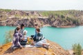 Family on car vacation. Happy couple travel by car in mountains. Royalty Free Stock Photo