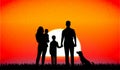 Family at sunset vector illustration