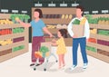 Family in supermarket flat color vector illustration Royalty Free Stock Photo