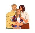 Family support, care concept. Mother, father comforting crying sad daughter. Supportive parents, teenager child helping